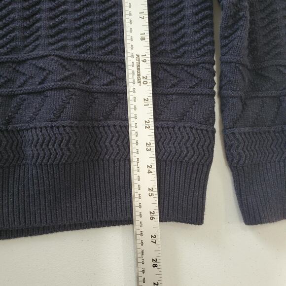 J Crew Sweater Men Extra Large Navy Blue Fisherman Textured Knit Cotton Crewneck - Picture 4 of 9